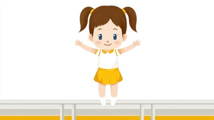 Animated Girl Jumping with Joy, White Background