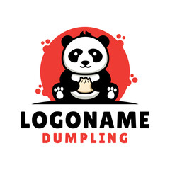 Panda bear is holding a dumpling. logo template for a dumpling restaurant