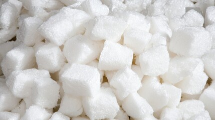 A pile of white, fluffy, and soft sugar cubes.
