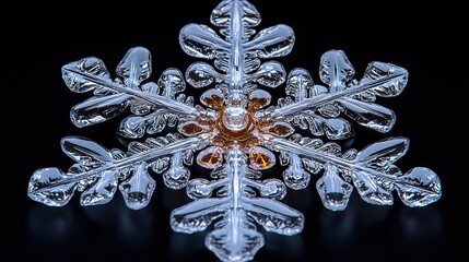 The intricate details of a snowflake, captured in a macro photograph, showcasing its unique and delicate structure