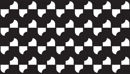 Minimalist black and white geometric pattern featuring repetitive quarter-circle shapes arranged in a structured and alternating layout
