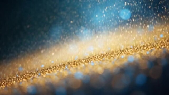 Abstract background of blue particles. shiny background. Motion gold dust and beautiful bokeh