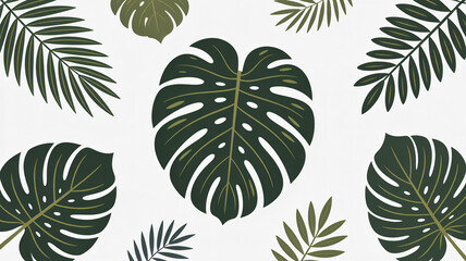 A set of hand-drawn tropical leaves in modern format isolated from any background