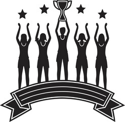 Winning Team Celebrating Victory with Trophy and Stars