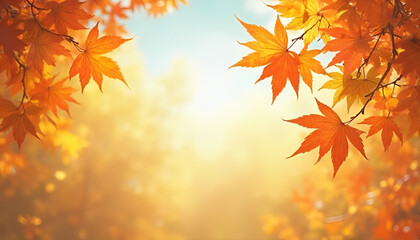 Fototapeta premium Abstract autumn background with orange and yellow maple leaves