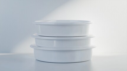 A stack of three white bowls.