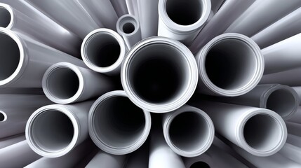 Bunch of white pipes are stacked on top of each other. Concept of order and structure, as the pipes are neatly arranged in a row. The white color of the pipes also adds to the overall clean