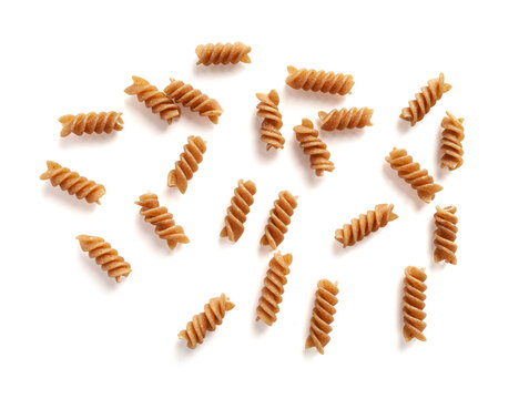 Raw Brown Pasta, Wholegrain Fusilli, Dry Whole Grain Noodle, Raw Spelt Macaroni, Healthy Italy Food