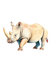Fototapeta premium Serene, full frame watercolor image of a rhinoceros, beautifully captured with natural color tones and soft gradients.