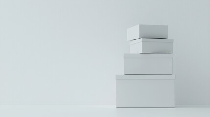 A stack of white boxes on a white wall.