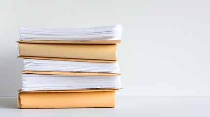 A stack of books with white paper inside.