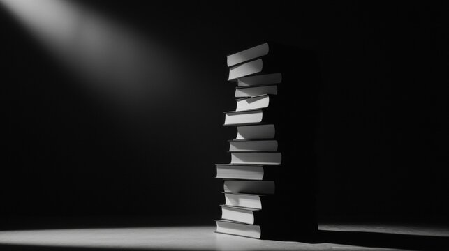 Fototapeta A stack of books in a black and white photo.