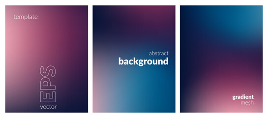 Abstract liquid background set. Gradient mesh. Effect dark color blend. Blurred fluid colorful mix. Modern design template for web covers, ad banners, posters, brochures, flyers. Vector EPS