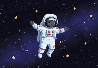Sheep astronaut floating in space with stars