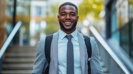Fototapeta premium A business graduate walking into their first corporate job with excitement 