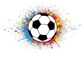 Fototapeta premium Soccer ball with colorful paint splatter design