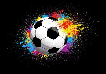 Naklejka premium Soccer ball with colorful paint splash design