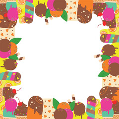 Ice cream frame with white background. Sweet. Space for text.