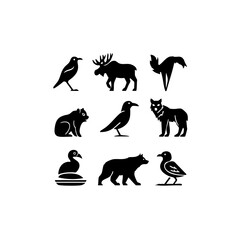 North American Animals Vector Icon Set - Minimalist Wildlife Silhouettes for Design Projects