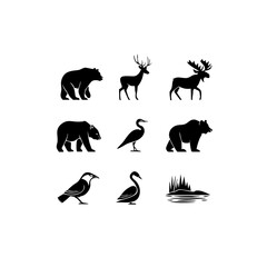 North American Animals Vector Icon Set - Minimalist Wildlife Silhouettes for Design Projects