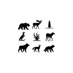 Obraz premium North American Animals Vector Icon Set - Minimalist Wildlife Silhouettes for Design Projects