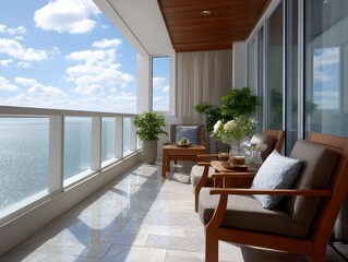Luxurious Modern Living Room with Ocean View, Elegant Furniture, and Cozy Atmosphere - Interior Design Concept