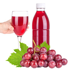 Red grapes bottle and glass still life with background isolated for healthy food and beverage concepts