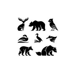 North American Animals Vector Icon Set - Minimalist Wildlife Silhouettes for Design Projects