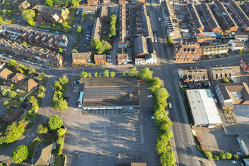 aerial view of solar panels pv on a roof in the UK