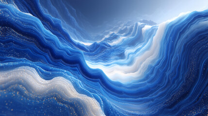 Obraz premium Abstract blue background with swirling water waves, perfect for creating an elegant and dynamic design element. The blue color is complemented by the fluid lines of the white swirls, 