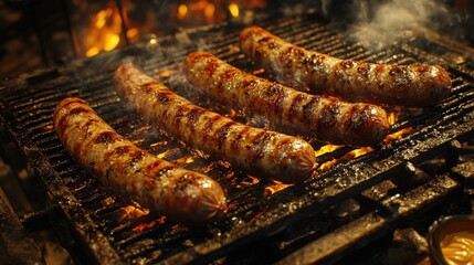 Grilling sausages over hot coals
