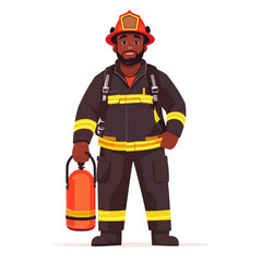 Firefighter character illustration with fire extinguisher