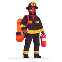 Firefighter character illustration with fire extinguisher
