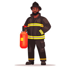 Firefighter character illustration with fire extinguisher