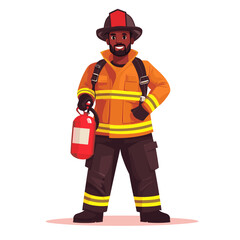 Firefighter character illustration with fire extinguisher