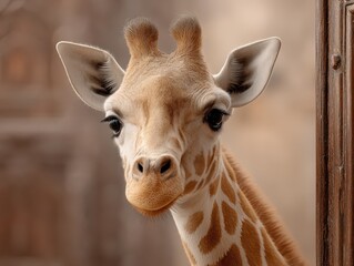 Obraz premium Close-up portrait of a giraffe, showcasing its beautiful markings and gentle eyes, emphasizing natural beauty and wildlife.