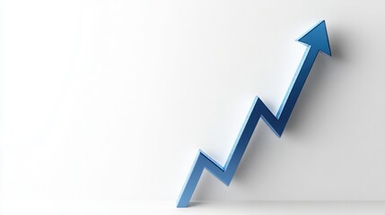 A bold blue arrow confidently trending upwards symbolizing growth and positive success on white