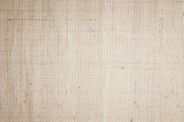 Brown sackcloth woven texture background in natural pattern. Jute hessian burlap, linen background in light beige cream color blank. Weaving canvas fiber line cotton cloth textured as organic.