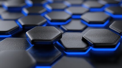 Obraz premium 3D Black Hexagon Pattern with Blue Glow is a premium-quality stock image ideal for use in lifestyle blogs, health content, promotional campaigns, and editorial publications.