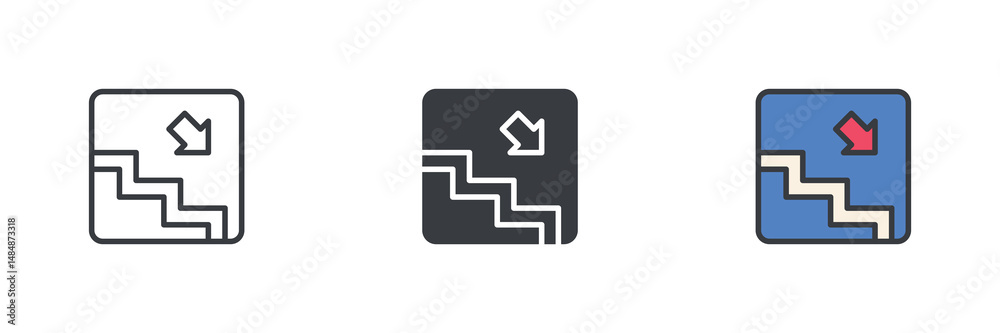 Poster Go Down Stairs different style icon set