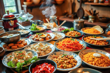 Delicious Variety of Dishes on a Buffet Table