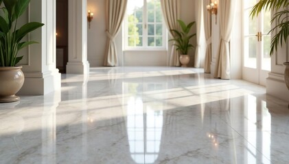 Gleaming marble floor, polished to perfection, reflecting light , luxury, high-end, interior