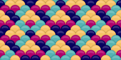 Vibrant, seamless pattern of overlapping, glossy scales in teal, magenta, and gold.  Perfect for textile design, website backgrounds, or playful branding.  Evokes a sense of movement and luxury. © Olena