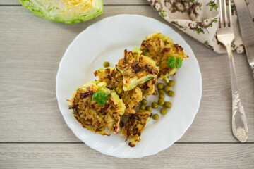 vegetable cutlets from early cabbage with peas