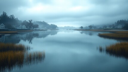 Obraz premium Misty river landscape