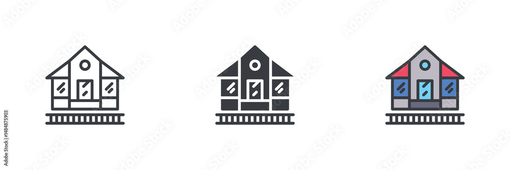 Aufkleber train station building different style icon set