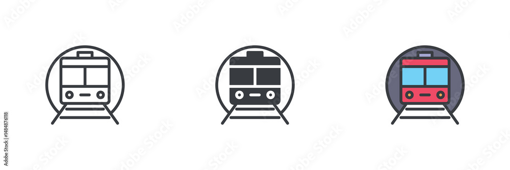 Poster subway train tunnel different style icon set