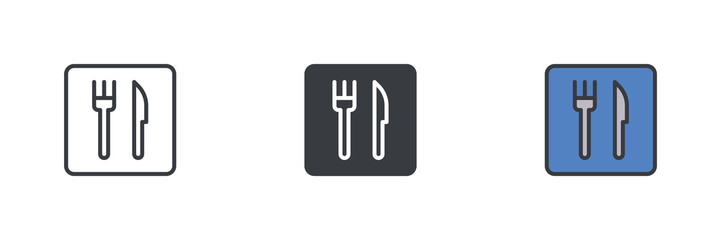 Restaurant or cafe sign different style icon set