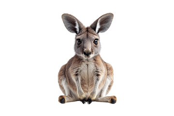 Fototapeta premium A cute kangaroo sits calmly with paws together, looking forward with curious eyes, isolated on a transparent background