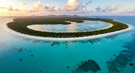 Fototapeta premium Aerial View Tropical Island Paradise Beach Resort